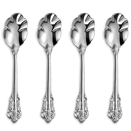 KEAWELL Premium Luxury 4-Piece 6-Inch Tea Spoon Set (Silver) - color: Silver