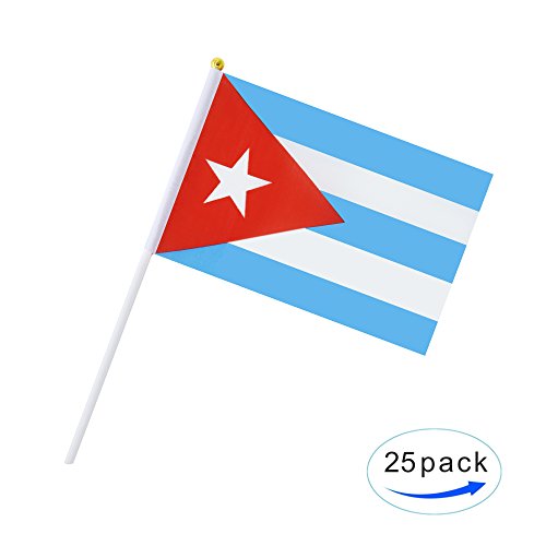 25 Pack Hand Held Small Mini Cuba Cuban Stick Round Top National Country Flags,Party Decorations Supplies For Parades,World Cup,Festival Events,International Festival - color: Cuba