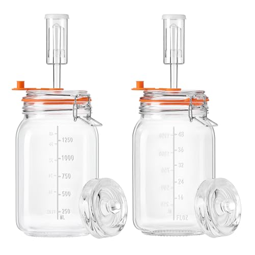 JILLMO 1.5L Wide Mouth Glass Fermentation Jar with Airlock & Weight, 2 Pack - size: 1.5 Liter