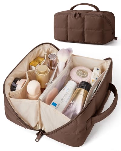 BAGSMART Easy-Access Makeup Bag, Water-Resistant Travel Toiletry Organizer - color: Chocolate Brown