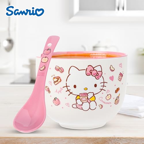 Silver Buffalo Sanrio Hello Kitty, Ceramic Ramen Bowl with Chopsticks, 20oz - color: Hello Kitty Apples and Cinnamon, size: 20 Ounces (With Spoon)