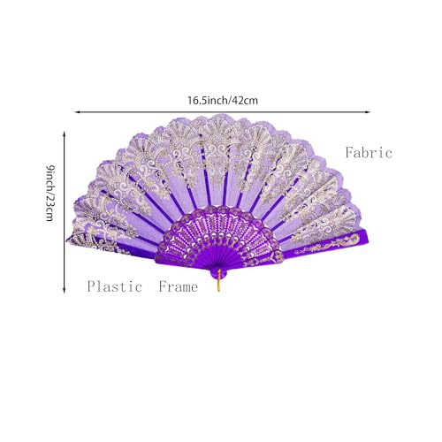 QIRMIZI 10 Pack Folding Handheld Fans,Silk Spanish Fan, Perfect for Weddings, Parties, and Dancing,Purple - color: Purple, size: 10 PACK