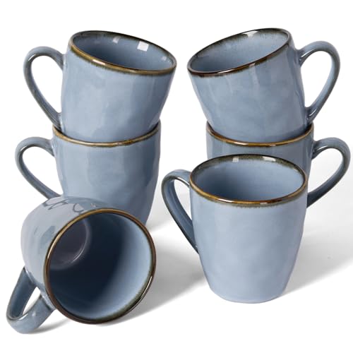 famiware Coffee Mug Set of 6, Ocean Round 11.5oz Coffee Cup Set with Handle - color: Ocean Round-Blue, size: 6pcs