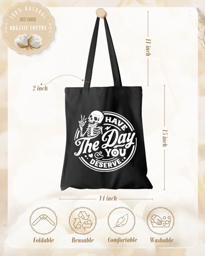 Miss Adola Canvas Tote Bag for Women with Inner Pocket - color: Deserve Skull