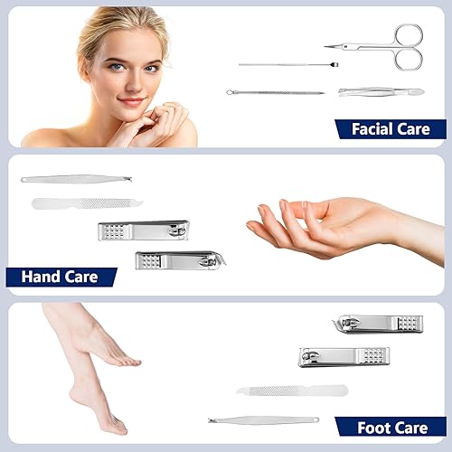 Lasnten 100 Bulk Nail Clipper Set Bulk Manicure Kit Stainless Steel Pedicure Professional Nail Care Kit with Travel Case Portable Grooming for Husband Men Women Family(Black,8 in 1) - color: Black, size: 8 in 1