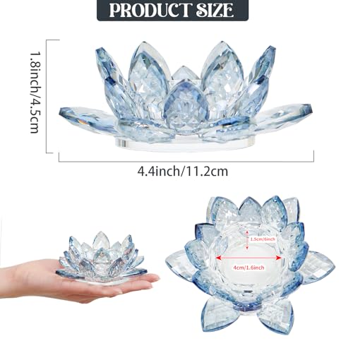 Crystal Lotus Jewelry Tray, 4.3" Floral Trinket Dish for Rings Earrings, Decorative Vanity Dresser Nightstand Organizer, Elegant Gift for Women (Blue) - size: 4.4"(w) - Blue