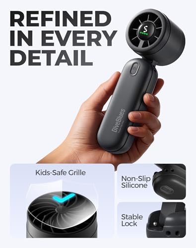 Diveblues Mini Portable Handheld Turbo Fan 27ft/s, 4000mAh Battery - color: Midnight Black