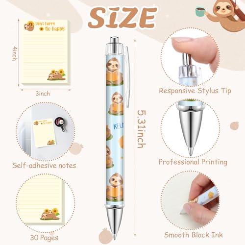 Eaasty 20 Pieces Sloth Gift Set Cute Sticky Notes with Pens, Pencil Bags Makeup Bags, 3 x 4 Inch Animal Notepads, Funny 1.0 mm Ballpoint Pens, Office Pink Bow Party Supplies for Women - style: Sloth