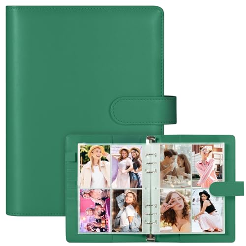 A5 Photocard Holder and Binder, PU Leather 6-Ring Album with Magnetic Closure, Includes 30 Pack 4-Pocket Pages for 240 Cards, Card Holder for Kpop, Trading, and ID Cards (Forest Green) - color: Forest Green