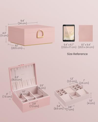 SONGMICS 2-Layer Jewelry Box with Handle, Removable Tray, Floating Effect - color: Jelly Pink