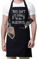 Rosoz Funny BBQ Black Chef Aprons for Men,Adjustable Kitchen Cooking Aprons - color: This is Going to Be Delicious