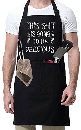 Rosoz Funny BBQ Black Chef Aprons for Men,Adjustable Kitchen Cooking Aprons - color: This is Going to Be Delicious
