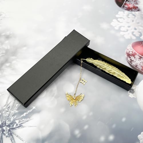 Initial Letter and Butterfly Charm Metal Feather Bookmark (Gold-H) - style: Gold-H