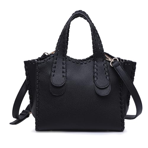 JEN & CO. Marla Whipstitch Satchel Bag, Crossbody Shoulder Purse for Women - color: Black