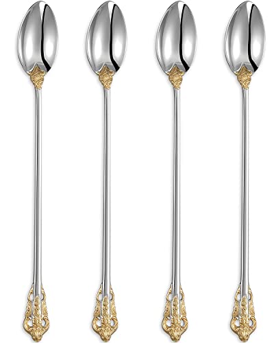 KEAWELL Luxurious 4-Piece 9-Inch Iced Tea Spoon Set (Gold Accent) - color: Gold Accent