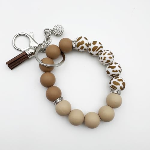 Unpafcxddyig Silicone Bead Keychain Bracelet Wristlet Key Ring - color: Rainbow Brown