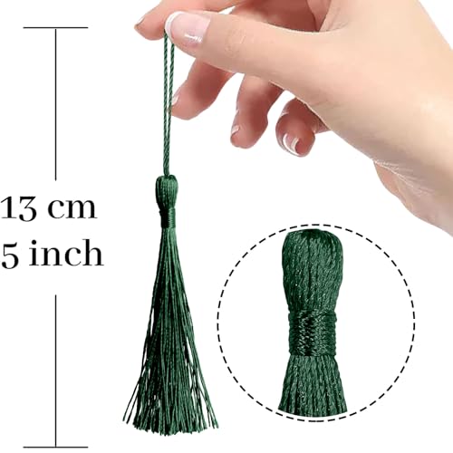 100 Pcs Dark Green Mini Tassels 13cm/5 Inch with Loops for Bookmarks, Jewelry Making, DIY Projects - color: Dark Green
