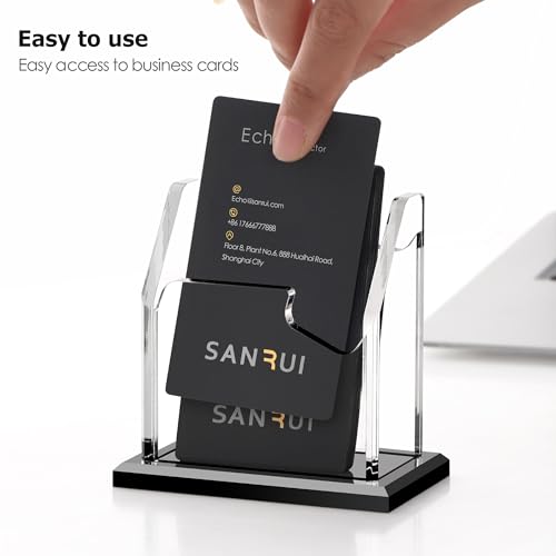 SANRUI Black Vertical Business Card Holder for Desk 1 Slot Clear Acrylic