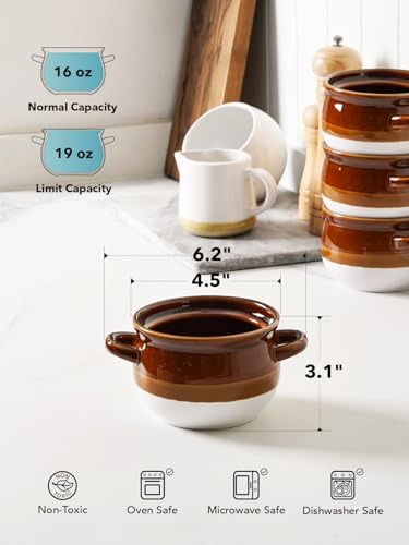 LE TAUCI Ceramic French Onion Soup Bowls with Handles, 16 oz, Set of 4 - size: 16 OZ