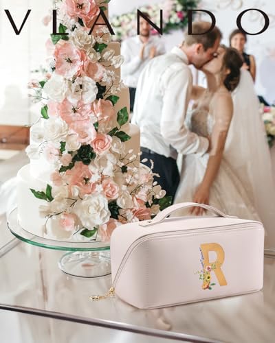 VLANDO Personalized Makeup Bag,Gifts for Women, Letter R,Off White - color: 14.White-R