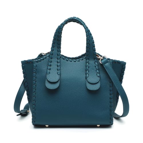 JEN & CO. Marla Whipstitch Satchel Bag, Crossbody Shoulder Purse for Women - color: Peacock