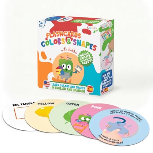Kidrox Colors & Shapes Flashcards for Toddlers - Learn Colors & Shapes in English & Spanish | 40 Double-Sided Cards + 10 Magic Water Reveal Cards | Bilingual Educational Game for Kids Ages 3+ - color: Colors & Shapes