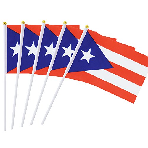 Kind Girl 25 Pack Hand Held Small Mini Puerto Rico Flag,Puerto Rican Stick Round Top National Country Flags,Party Decorations Supplies for Parades,World Cup,Festival Events,International Festival. - color: Puerto Rico