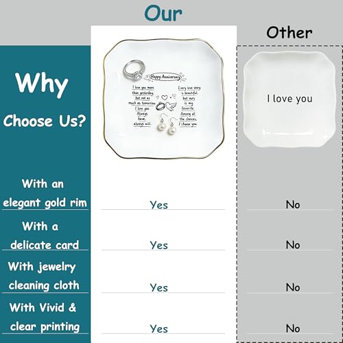 Anniversary Wedding Gift for Women, Jewelry Dish, Happy Anniversary Ceramic Ring Dish, Engagement Wedding Aniversario Gift for Her Wife Girlfriend, Trinket Tray for Earrings Necklaces - style: Happy Anniversary
