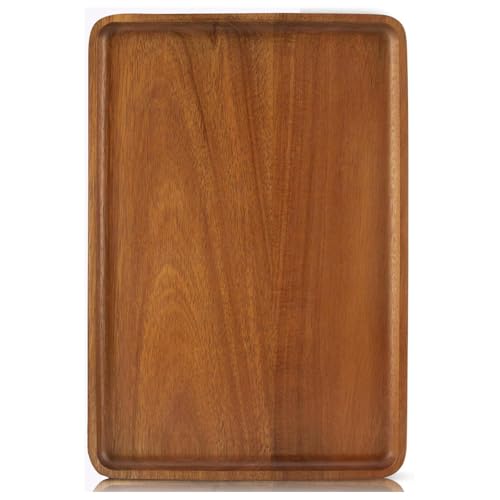1 pcs 15"x 10" Solid Acacia Wood Serving Tray Rectangular Wooden Serving Platter Natural Wooden Board for Bar Coffee Party - size: 15x10 in
