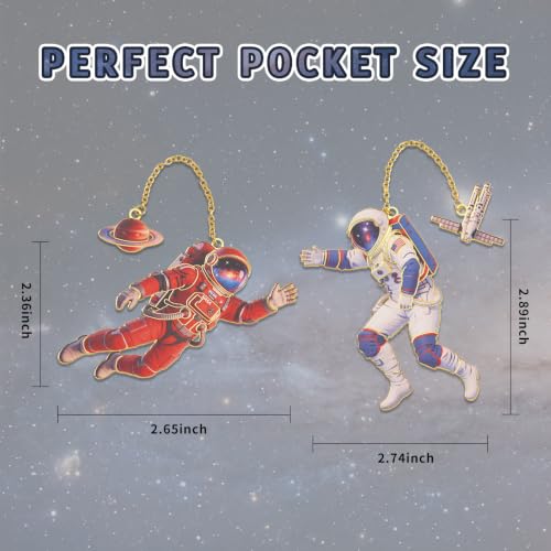 2 Pack Astronaut Metal Bookmarks with Planet and Satellite Chain Pendants - color: Astronaut