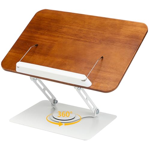 360° Rotating Book Stand for Reading, Adjustable Foldable Book Holder for Reading, Cooking, Office, Compatible with Cookbooks, Textbooks, Tablets, Sheet Music, and Laptops (White Wood Grain) - color: White Wood Grain