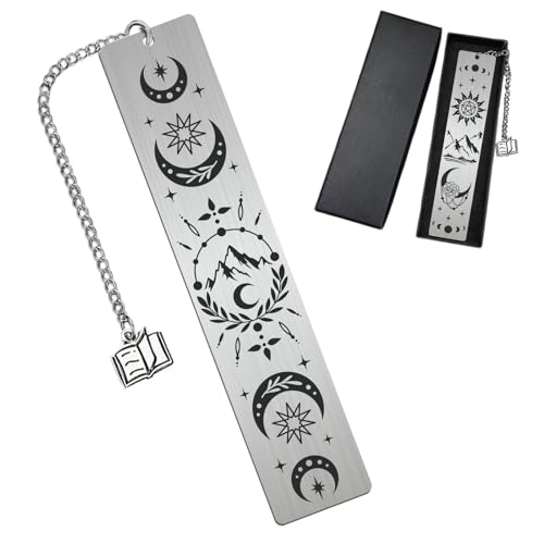 Peacoblue Moon Phase and Mountain Metal Bookmark, Book Mark for Readers - style: Moon Phase And Mountain