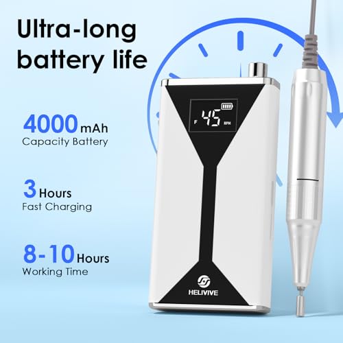 Professional Electric Nail Drill 45000RPM Cordless Nail File - color: White