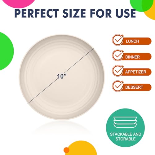 Homienly Wheat Straw Plates 8 PCS Unbreakable Dinner Plates - 10 inch Dishwasher & Microwave Safe Plastic Plates Reusable Lightweight Roud Plates, Plates for Kitchen, Dinner, Outdoor,Picnic (Beige) - color: Beige, size: 10 Inch