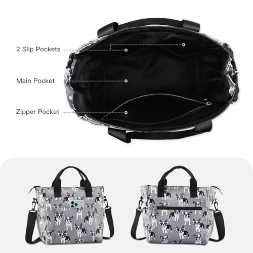 Crossbody Shoulder Bag for Women - Water Resistant Casual Handbag Purse with Multiple Pockets, Adjustable Strap - color: Gray Dog