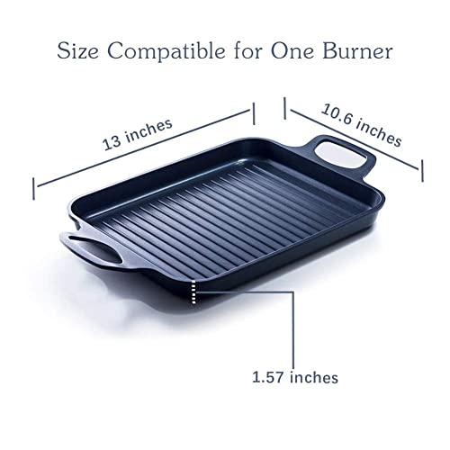 S·KITCHN Nonstick Grill Pan, Induction Stove Top Grill Plate, Glass Grilling Pan for Indoor, Gas Range Grill Panel/Skillet - size: 13 × 10.6 IN