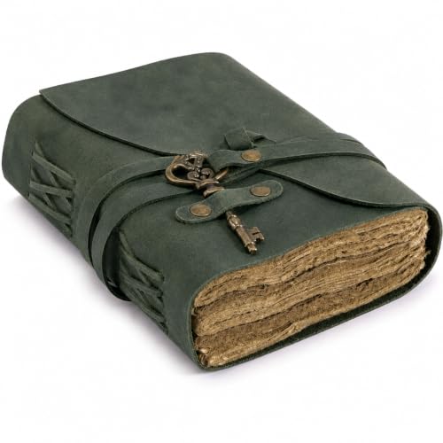 NomadCraftsCo Vintage Leather Journal, Handmade Deckle Edge Paper 240 Pages - color: Green, size: 7.5" x 5.5"