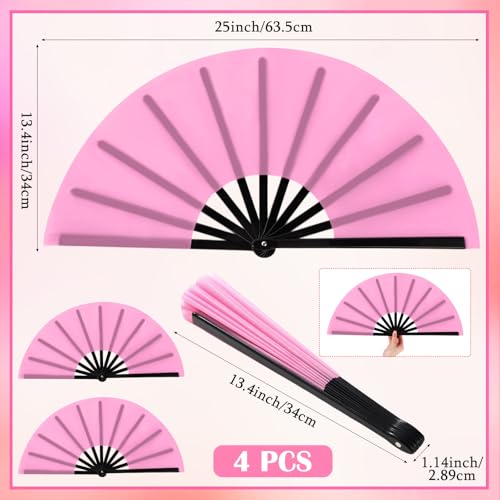 Maitys 4 Packs Large Folding Hand Fans, 13'', Pink - color: Pink