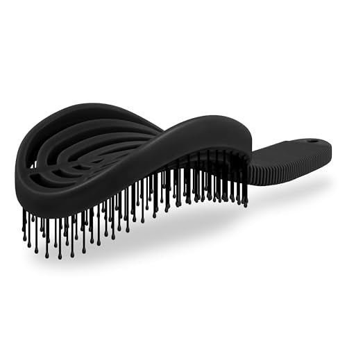 NuWay® DoubleC® Scalp Care Hair Brush – Patented Double Curve Design for Scalp Massage, Vented Blow-Dry Styling, Wet & Dry Hair, All Hair Types (Iron Black) - color: Iron Black