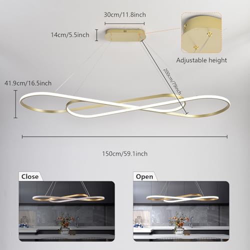 Modern Gold LED Dining Pendant Chandelier - color: Painted Gold, size: 59.06in