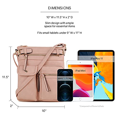SG SUGU Katie Lightweight Medium Crossbody Bag Shoulder Bag with Multi Pocket for Women - color: Blush