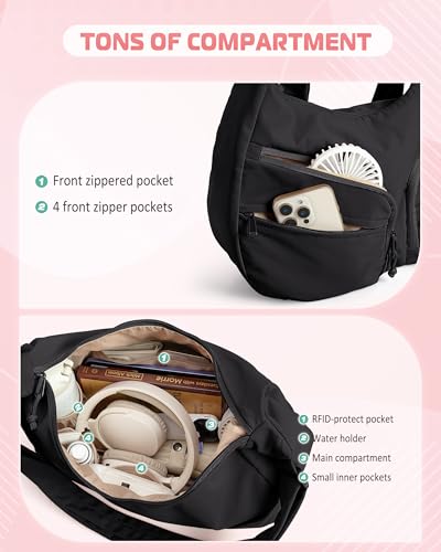 Smasrob Crescent Crossbody Bag with RFID Blocking Pocket and Bottle Holder - color: Black