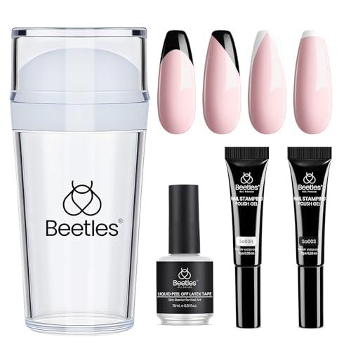 Beetles French Tip Tool: Stamp Gel Silicone Nail Stamp Kit - color: E - Black White-4