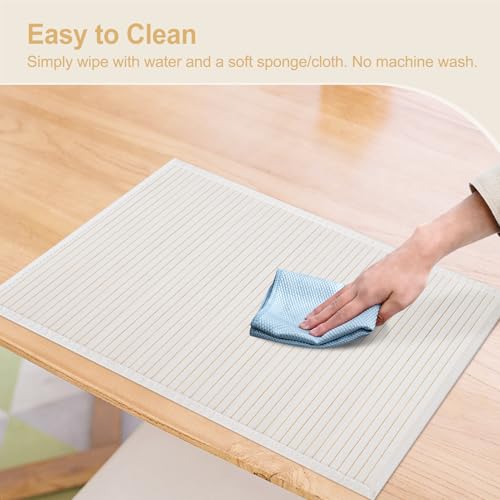 Bamboo Placemats Set of 8 with Fabric Border, Table Mats, White - color: White, size: Set of 8