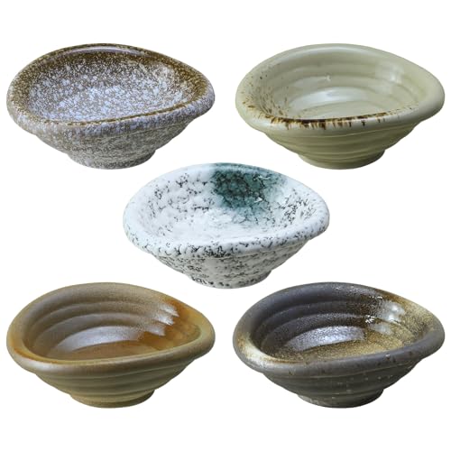 Colias Wing 3.5 Inch Retro Style Brown Stylish Design Multipurpose Porcelain Side Dish Bowl Seasoning Dishes Soy Dipping Sauce Dishes-Set of 5 - color: Set-of-5-Assorted-2