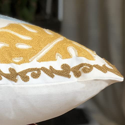 Boho Pillow Covers, Decorative Pillowcase, Square Embroidery Throw Pillows Cushion Set for Sofa Couch Bed Bench Living Room, Modern Plant Floral Pattern, 18 x18 inch (Monstera) - color: Monstera