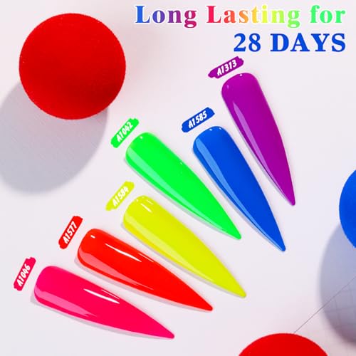 Double Rhythm 6 Pcs 15 ML Gel Polish Set Same Color Same Bottle Soak Off Gel Polish Kit Nail Art Manicure Salon DIY at Home for Women (Neon Green Red Pink Blue Purple-T6-12) - color: Neon Fluorescent
