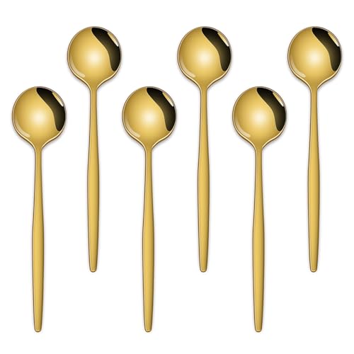 5.1 Inch Coffee & Tea Spoon,6 Pieces Gold Stainless Steel Teaspoon,Mini Spoons For Dessert And Coffee,Durable Demitasse Coffee Spoons For Dessert - color: Gold