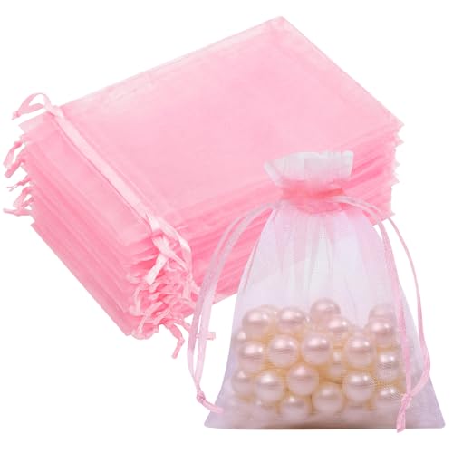 50PCS Pink Organza Bags 3x4, Small Gift Bags for Women, Mesh Pouches Drawstring Packaging Baggies for Jewelry Goodie Makeup Soap Candy Wedding Favors Birthday Halloween Party Baby Shower - color: Pink
