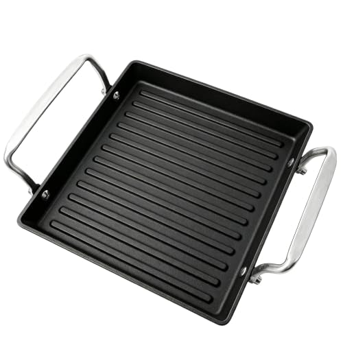 8.6 Inch Stove Top Cast Iron Grill Pan, Medium Pre-Seasoned Ribbed Skillet - size: 15.8" x 8.6" x 1"
